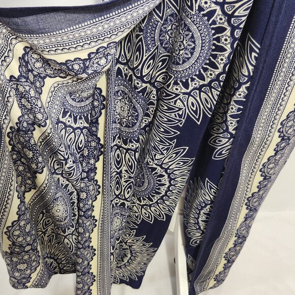 Camaroha Sutra Women's Small Blue Floral Print Layered Split Wide Leg Pants Boho - Picture 4 of 15